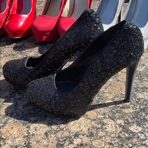 Black-Sequined Heels - Sz. 8
